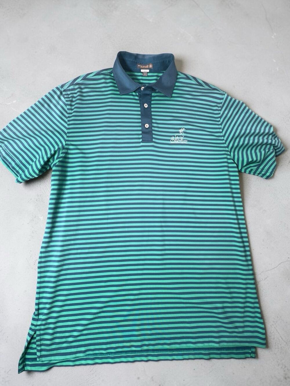 Peter Millar Polo Shirt Mens Large Green Stripe Summer Comfort Sanctuary Golf